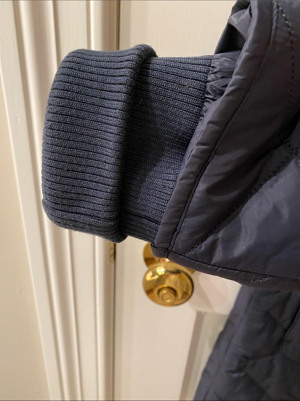 Barbour Quilted Navy Coat with Corduroy Collar • Size 10 - Picture 5 of 16
